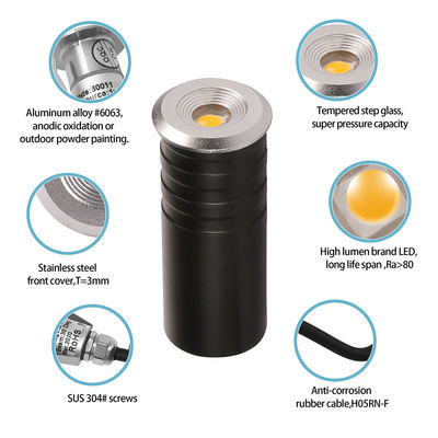 มินิ IP67 1W CREE XPE LED สีเดียว แสงในพื้นกลางแจ้ง แสงฝังบันได