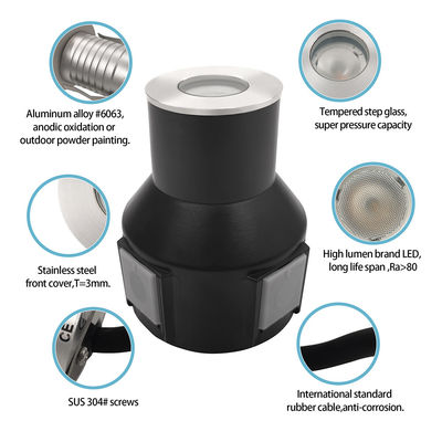 ไฟบันไดภูมิทัศน์สวน 3W IP67 RGB3in1 ตัวเรือนอะลูมิเนียม ฝาครอบด้านหน้าสแตนเลส พร้อมรับประกันสองปี