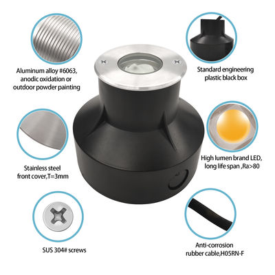 ในพื้นที่ประกอบแสง 1W 2W 3000k สีขาวอบอุ่น IP67 การสกัดความร้อนที่ดี อลูมิเนียมร่างกาย