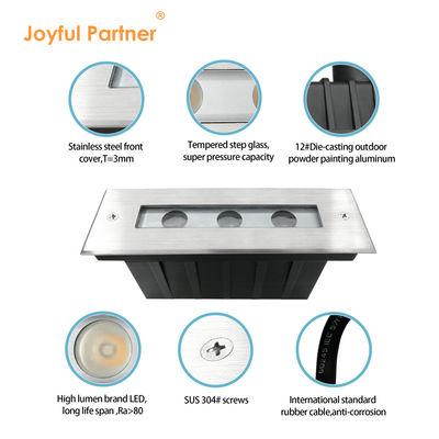 ไฟ LED ภายในพื้นดิน DC24V 3W 6W 3000K #316 SS IP67 ความยาวเส้น 195MM + กระจกหมัด