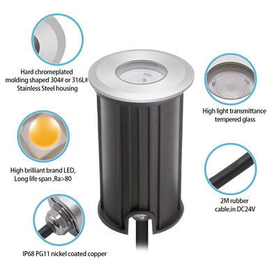 1W IP68 กันน้ํา ไฟใต้น้ํา 316SS 12V 24V ไฟสระว่ายน้ํา LED 2700k - 6500k