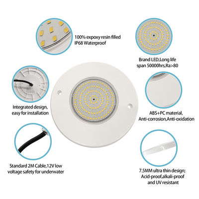 ไฟสระว่ายน้ำ LED ใต้น้ำ PAR56 AC12V บางเฉียบ H=7.5 มม. 10W 18W 25W 35W รีโมทคอนโทรล RF