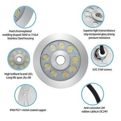 27W 3 ใน 1 RGB LED แสงน้ําพุ สแตนเลสสําหรับตลาดพาณิชย์