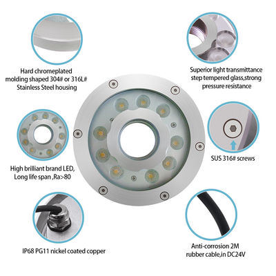 18W RGB LED สระสระน้ําไฟ DMX การควบคุม กันน้ํา IP68 แสงใต้น้ํา