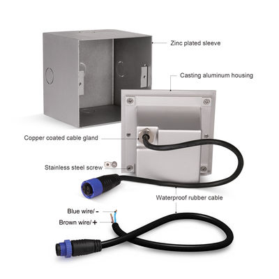 โคมไฟติดผนังแบบฝังบันไดอะลูมิเนียมทรงสี่เหลี่ยม 3W DC 24V วัสดุอะลูมิเนียมสำหรับตกแต่งภายในที่ทันสมัย