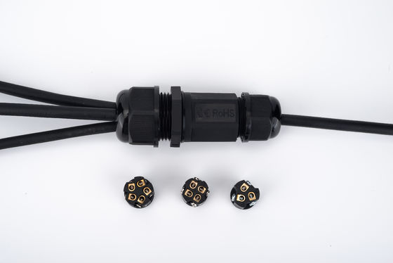 IP68 เครื่องเชื่อมเร็ว กันน้ํา 1 ใน 2 ออก สีดํา สําหรับกล่องเชื่อมเคเบิลใต้ดิน