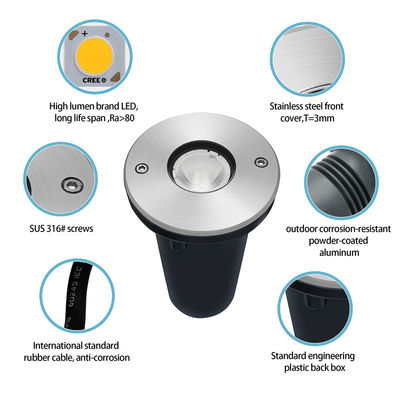 แสงไฟ LED ที่ถูกฝังในพื้น IP67 1W 3W DIA67MM DC24V ดินที่ซึมกันน้ําสําหรับสวนกลางแจ้ง