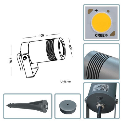IP65 กลางแจ้ง 6W COB การส่องแสงพื้นที่ ปรับมุมขึ้นลง แสงจุด สวน Led Spike Light