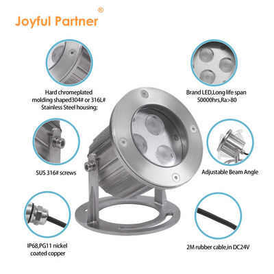 ไฟ LED ภายใต้น้ํา IP68 เหล็กไร้ขัด 316 3x2W สําหรับสระที่มีฐานติดตั้ง