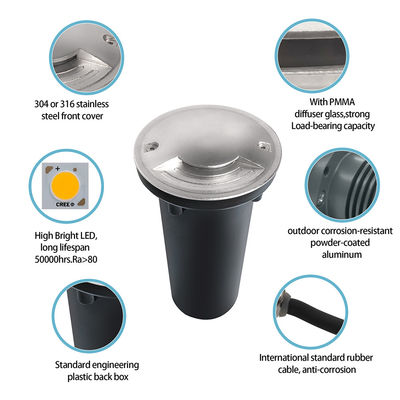 สองทาง LED IP67 กันน้ําและกันฝุ่น Ik08 LED สแตนเลส แสงใต้ดิน