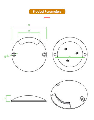 1W ช่องไฟสเต็ป Ultra Thin DIA70MM H14MM DC24V 3000k สีขาวอบอุ่น สําหรับแสงกลางแจ้ง