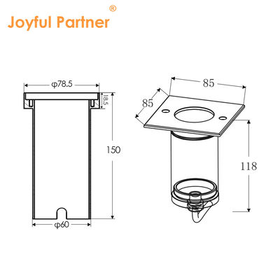 แสง LED ใต้ดิน 6W COB LED 85*85MM สีดํา อลูมิเนียมบ้านรูปสี่เหลี่ยม สําหรับสวนภายนอก