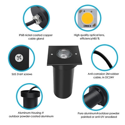 COB LED แสงในพื้นดิน Anti Glare IP67 กันน้ํา 6W 12V/24V ตารางรูปกลม
