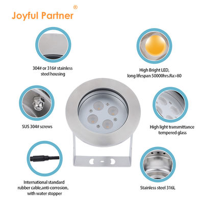 สแตนเลส LED Underwater Light IP68 DC12V 24W สีขาวอบอุ่น 3000K สําหรับน้ําพุ