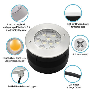 ไฟใต้น้ำ LED 12V 24V 9W 18W RGB สีเต็ม สแตนเลส IP68 สำหรับสระว่ายน้ำ