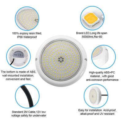 แสงสระว่ายน้ําสระว่ายน้ํา IP68 เปลี่ยนสี AC12v สาระที่เต็มผิว RGB แบบเรียบ ติด 180mm Dia
