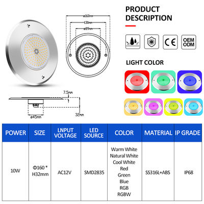 IP68 LED PAR56 สระว่ายน้ํา แสงเปลี่ยนสี 12V 6W รสินเต็ม กันน้ํา Wifi RF ระยะไกล