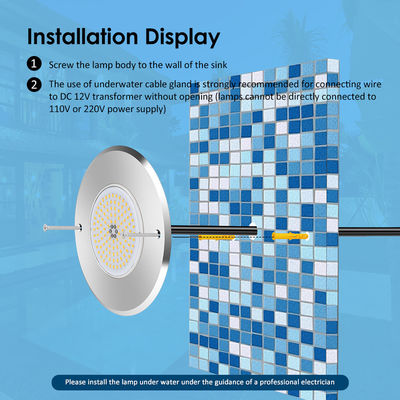 316L สแตนเลส ลงพื้นสระว่ายน้ํา ไฟ DIA 160mm * 32mm AC12v ด้วยรีโมทควบคุม