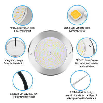 แสงสระว่ายน้ําใต้น้ํา LED 316 เหล็กไม่ржаาว 25W Smd2835 ธ อร์ซิน เติม 3000K RGB สระว่ายน้ํา แสงสระว่ายน้ํา SMD 2835 AC 12v IP68 กันน้ําเต็ม