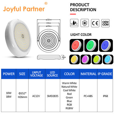 ไฟสระว่ายน้ํา LED ภายใต้น้ํา PAR56 พื้นผิวผนังคอนกรีตติดตั้งด้วย 18 คีย์รีโมทคอนโทรลเลอร์