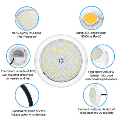 ไฟสระว่ายน้ํา IP68 เรซินเอโป๊กซี่ เติมไฟ Aquarium RGB AC12V ABS พื้นที่ติดตั้ง