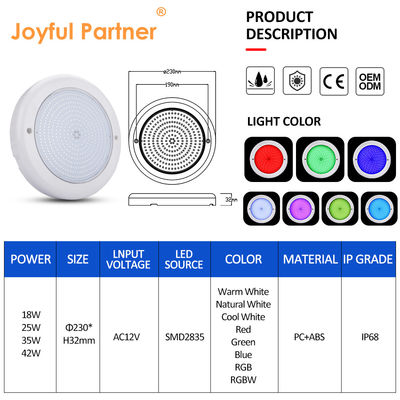 ไฟสระว่ายน้ํา DMX IP68 18W AC12V ระยะไกล ป้องกันน้ํา PC PAR56 ไฟขาว