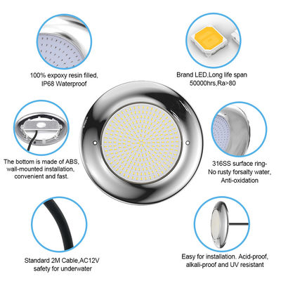 ไฟ LED PAR56 สำหรับสระว่ายน้ำ 18W-35W กันน้ำ IP68 AC12V สแตนเลส