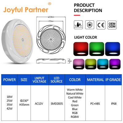 42W ดําผิวติดตั้ง LED สระว่ายน้ํา แสงไฟใต้น้ํา 230 * 35mm วัสดุ ABS IP68 กันน้ํา