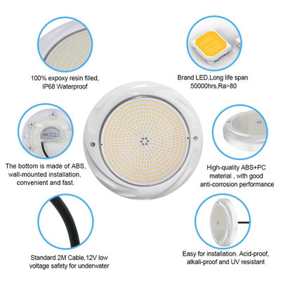 35W LED สระว่ายน้ํา ไฟสว่างสําหรับสระว่ายน้ําคอนกรีต SPA 230 * 35mm วัสดุ ABS AC12V RGB RGBW