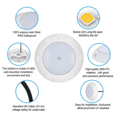 ติดผนัง IP68 แสงใต้น้ํา ระบบควบคุมไกลหลายสี สระว่ายน้ํา LED สระว่ายน้ํา แสง ABS
