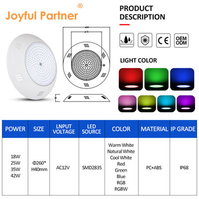 ติดผนัง IP68 แสงใต้น้ํา ระบบควบคุมไกลหลายสี สระว่ายน้ํา LED สระว่ายน้ํา แสง ABS