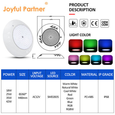 IP68 แสงสระว่ายน้ํา RGB กันน้ํา SMD 2835 25W สีขาวอบอุ่น สําหรับตกแต่งภูมิทัศน์