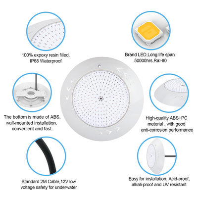 IP68 แสงสระว่ายน้ํา RGB กันน้ํา SMD 2835 25W สีขาวอบอุ่น สําหรับตกแต่งภูมิทัศน์