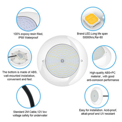 CE/RoHS/FCC/IP68 ไฟสระว่ายน้ํา LED ที่เต็มด้วยธาตุ LED SMD 2835 AC 12V 25W สีขาวอบอุ่น