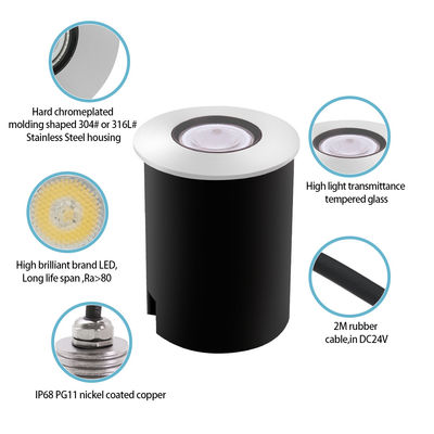 ไฟสระว่ายน้ำแบบฝัง DC12~24V 1W 2W สแตนเลส LED สีเดียว พร้อมกล่องดำ ABS