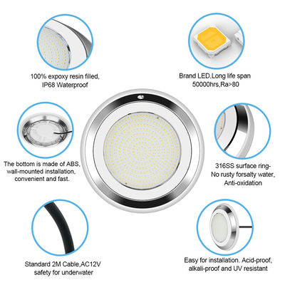 IP68 280mm ผนังติดตั้งเหล็กไร้ขัด RGB LED ใต้น้ํา สระว่ายน้ํา ไฟ