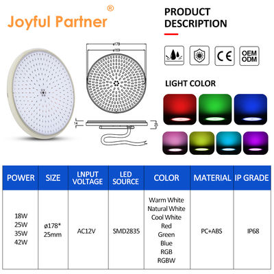 IP68 กันน้ํา 18W สีขาวอบอุ่นหรือเย็น สีขาวสระว่ายน้ํา หลอดไฟ 18W LED Underwater Light