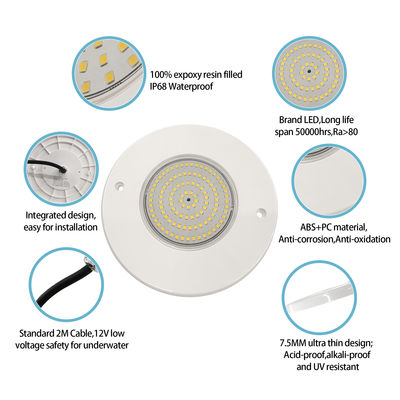 สาระเต็มสระว่ายน้ําแสงสะท้อน 160mm DC12V 10W พลาสติกเต็ม SMD2835 108pcs RGBW สี ความดันคงที่