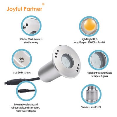 IP68 แสงสระว่ายน้ํา LED สแตนเลส 316 1W 2W เลนส์แบบไม่เท่าเทียมแบบดําน้ํา