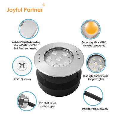 แสง LED ใต้น้ํา 24 โวลต 6W 12W เหล็กไร้ขัด 316 ด้วยสีขาวเย็น