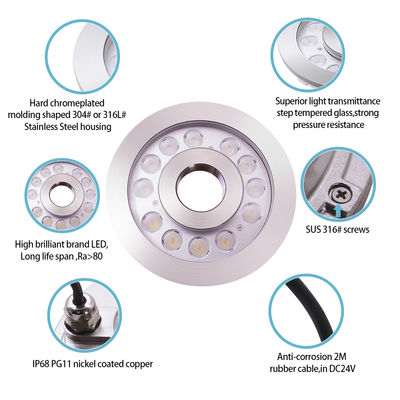 IP68 ไฟหล่อ LED ไฟหล่อ 36W สแตนเลส 3 ใน 1 RGB ไฟใต้น้ํา