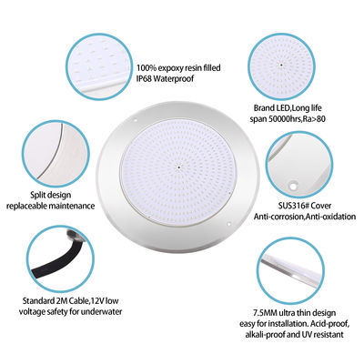 ไฟพาร์ LED IP68 สำหรับสระว่ายน้ำ เปลี่ยนสี RGB 12VDC AC 35W เส้นผ่านศูนย์กลาง 280 มม. SMD2835 432 ชิ้น พร้อมแพ็คเกจสี