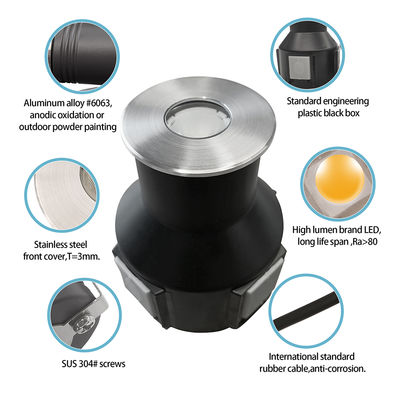 ไฟใต้ดิน IP67 ช่องซ่อน ความดันต่ํา 1W 3W 3000K DC24v รอบทรงสี่เหลี่ยม