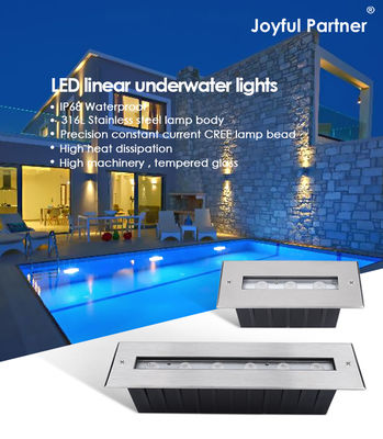 IP68 ไฟฟ้าใต้น้ํา RGB สีเหล็กไร้ขัด 316L 6 * 2W DC24V DMX 512 สามารถควบคุมได้สําหรับม่านน้ํา