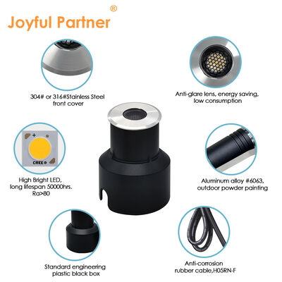 ไฟส่องขึ้นใต้ดิน IP67 3W CREE LED ออกแบบป้องกันแสงสะท้อน DIA45MM ตัวเรือนอะลูมิเนียม สำหรับถนน