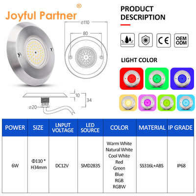 ไฟสระว่ายน้ำ IP68 ใต้น้ำ PAR 56 6W SMD2835 ขนาด 110*34MM บางพิเศษ 10MM