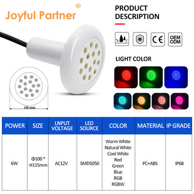 AC12V สระว่ายน้ํา แสง RGB ใต้น้ํา 6W SMD5050 PC บ้านตกแต่งด้วย 18 คีย์ ระยะไกล