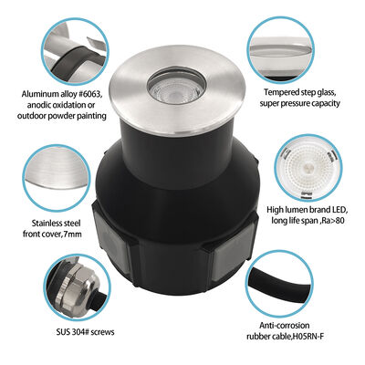 ไฟฝังดินกลางแจ้ง DC24V พร้อมไดรเวอร์ในตัว DIA55MM 3W 3000K IP67 สำหรับการใช้งานในสวนและทางเดิน