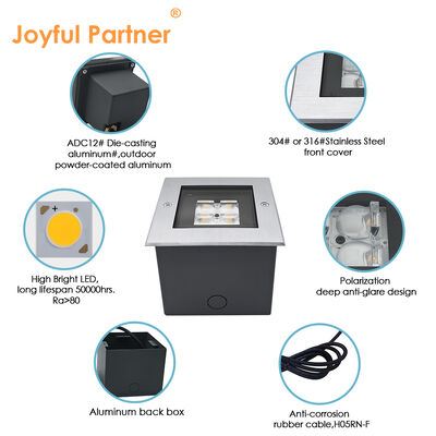 สี่เหลี่ยมเหล็ก Inground Up Light AC100-240V 4 * 2W LED 316 สแตนเลส ทริมกับสายไฟฟ้า 0.5M