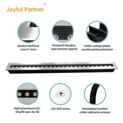 ไฟ LED ฝังดินแบบเส้นตรง 12W 24W 48W DC24V 1000MM 1เมตร สแตนเลส 316 IP67 แบบฝัง